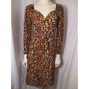 Norma Kamali Leopard Animal Print Stretch Long Sleeve Sweetheart Wrap Dress M